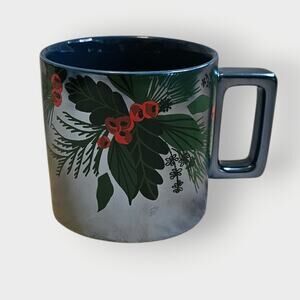 Starbucks Holiday Mug – Size 14 oz – Blue Metallic with Holly & Pine Design